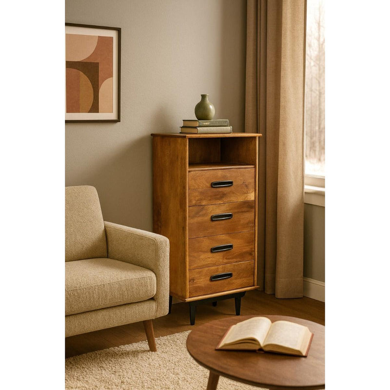 Ladenkast Ayleen Mangohout Naturel hout 60x45x120 cm-Ladenkasten-Livingfurn