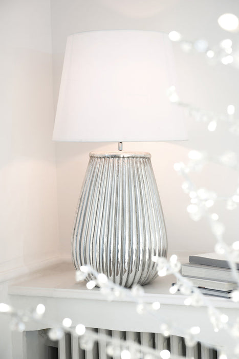 Lamp Foot+Shade Lines Earthenware Silver-Tafellampen-J-Line