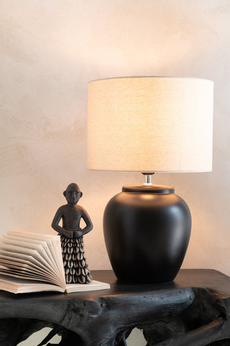 Lamp Meli + Shade Ceramic Linen Black Small-Tafellampen-J-Line