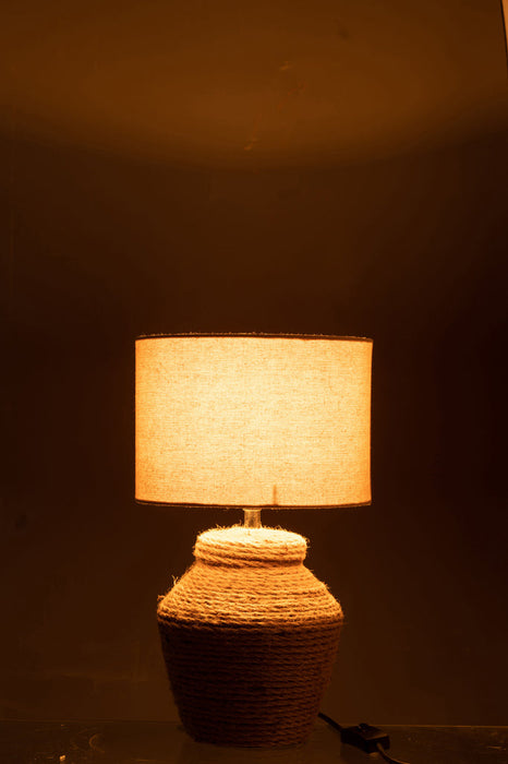 Lamp Meli + kap keramiek linnen bruin small-Tafellampen-J-Line