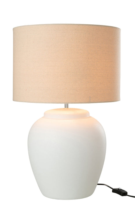 Lamp Meli + kap keramiek linnen wit large-Tafellampen-J-Line