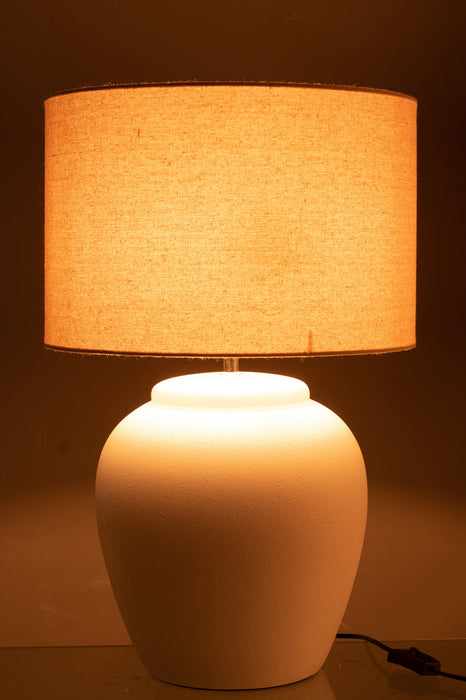 Lamp Meli + kap keramiek linnen wit large-Tafellampen-J-Line