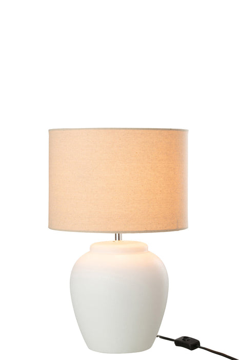 Lamp Meli + kap keramiek linnen wit small-Tafellampen-J-Line