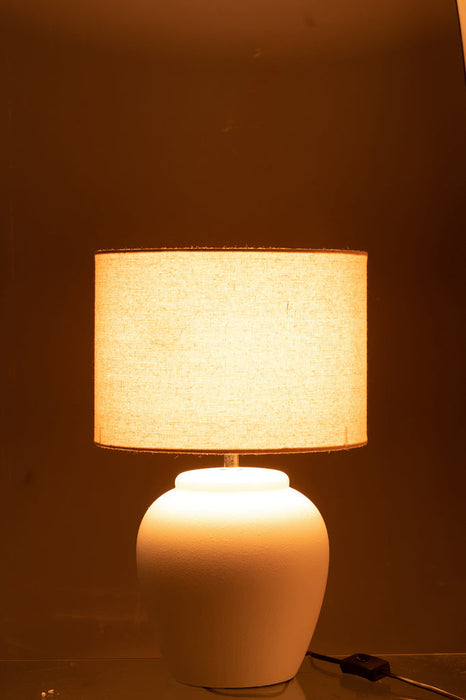 Lamp Meli + kap keramiek linnen wit small-Tafellampen-J-Line