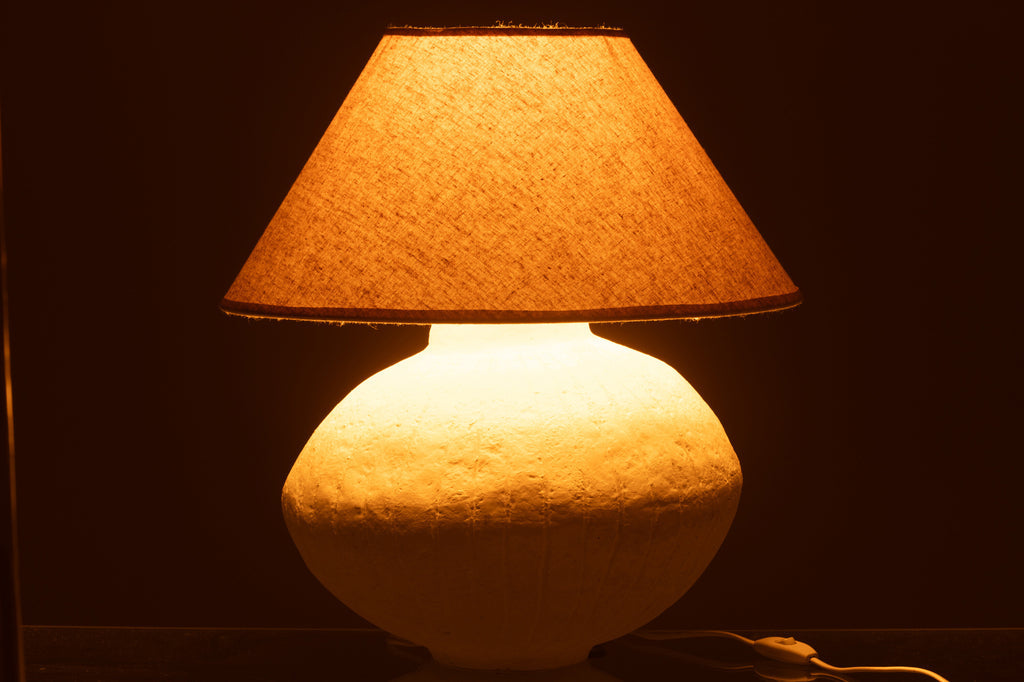 Lamp Pot + kap papier mache wit-Tafellampen-J-Line