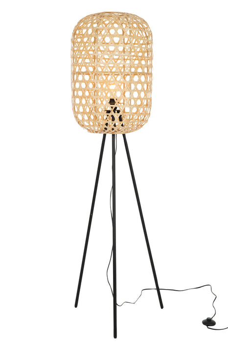 Lamp Standing Tripod Round Bamboo Metal Natural/Black-Vloerlampen-J-Line