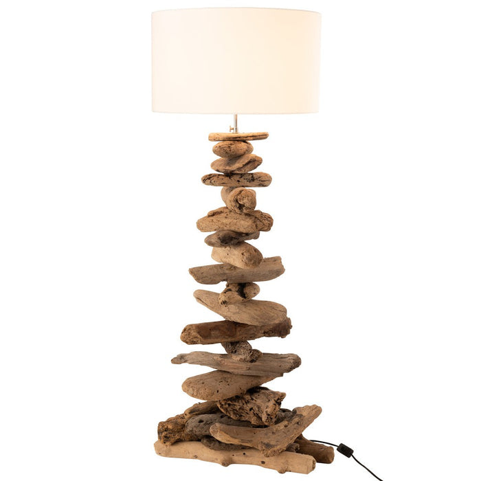 Lamp+kap Drijfhout naturel/wit medium-Tafellampen-J-Line