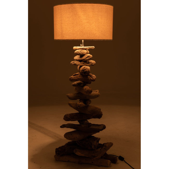 Lamp+kap Drijfhout naturel/wit medium-Tafellampen-J-Line