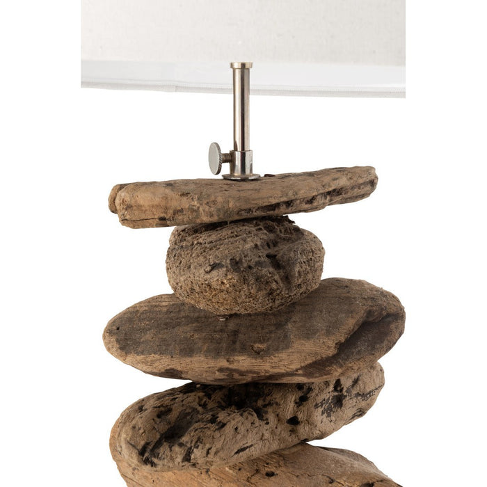 Lamp+kap Drijfhout naturel/wit medium-Tafellampen-J-Line