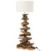 Lamp+kap Drijfhout naturel/wit medium-Tafellampen-J-Line
