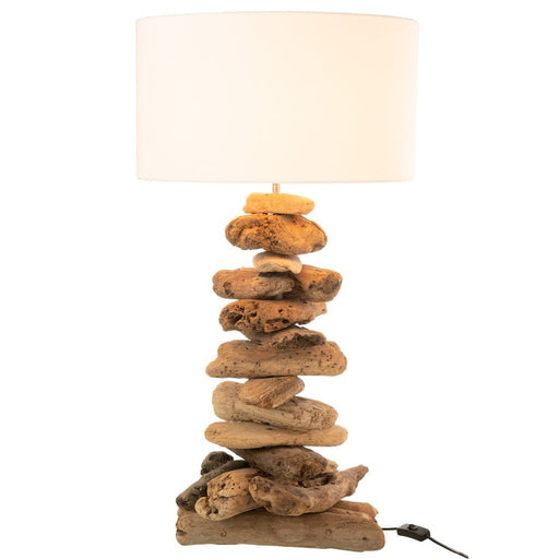 Lamp+kap Drijfhout naturel/wit small-Tafellampen-J-Line