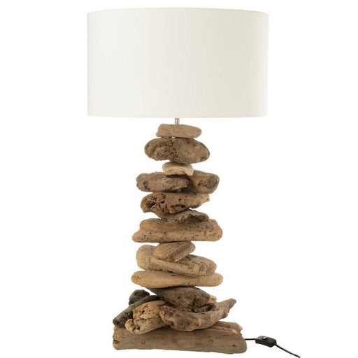 Lamp+kap Drijfhout naturel/wit small-Tafellampen-J-Line