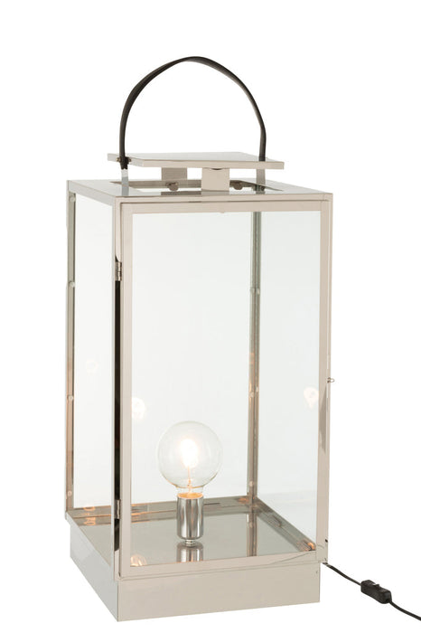 Lantaarn Lamp metaal/glas zilver-Tafellampen-J-Line