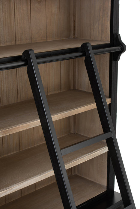 Library Cabinet+Ladder Wood Black/Natural-Boekenkasten-J-Line