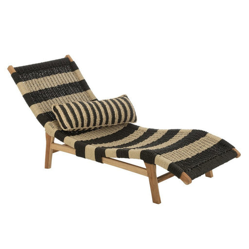 Ligzetel+kussen Strepen geweven plastiek/teak zwart/naturel-Buitenstoel-J-Line