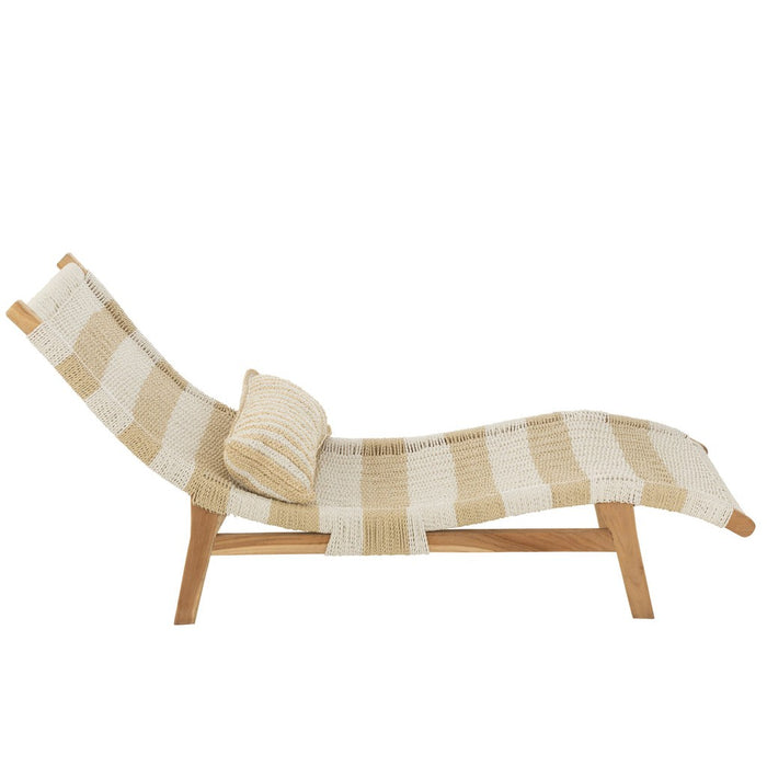 Lounger + Kussen Strepen Woven Plastic | Teak Wit | Natuurlijk-Buitenstoel-J-Line