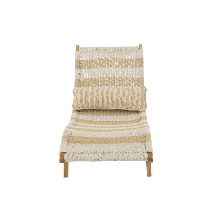 Lounger + Kussen Strepen Woven Plastic | Teak Wit | Natuurlijk-Buitenstoel-J-Line