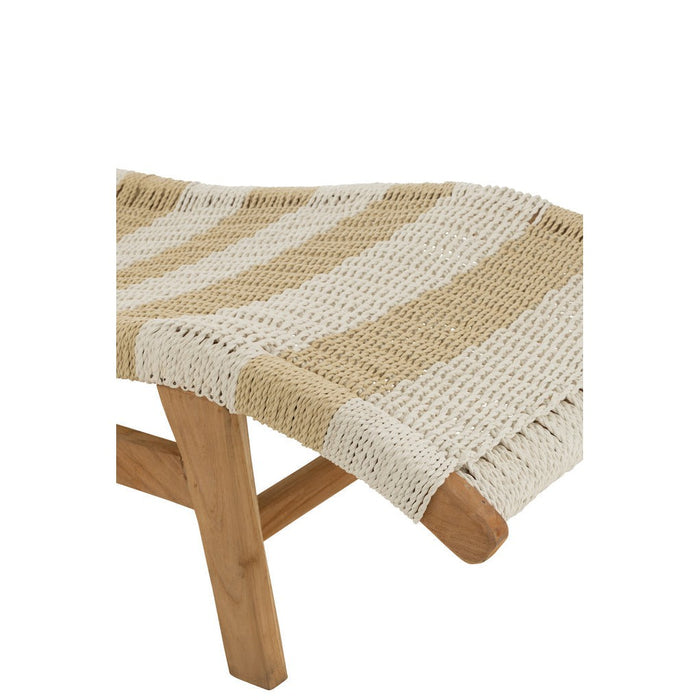 Lounger + Kussen Strepen Woven Plastic | Teak Wit | Natuurlijk-Buitenstoel-J-Line