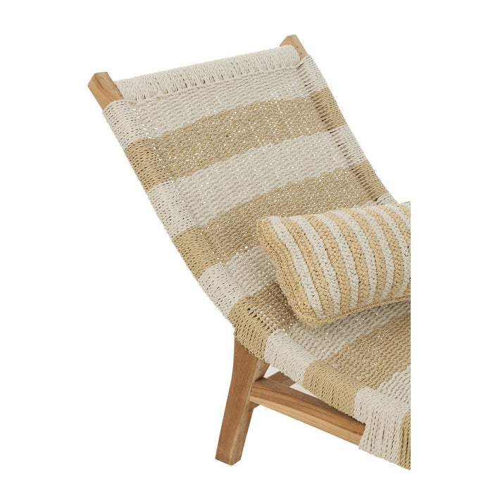 Lounger + Kussen Strepen Woven Plastic | Teak Wit | Natuurlijk-Buitenstoel-J-Line