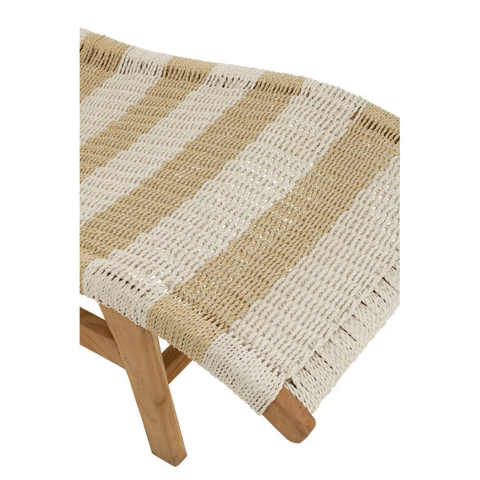 Lounger + Kussen Strepen Woven Plastic | Teak Wit | Natuurlijk-Buitenstoel-J-Line