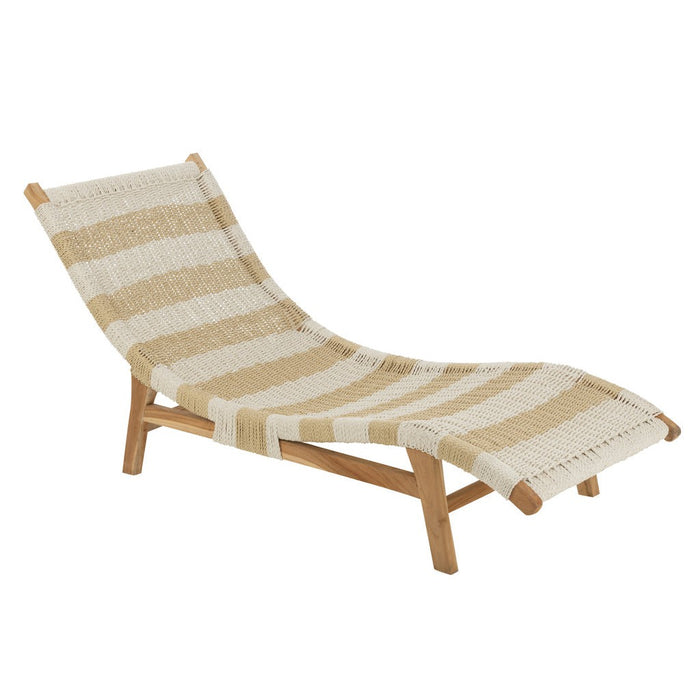 Lounger + Kussen Strepen Woven Plastic | Teak Wit | Natuurlijk-Buitenstoel-J-Line