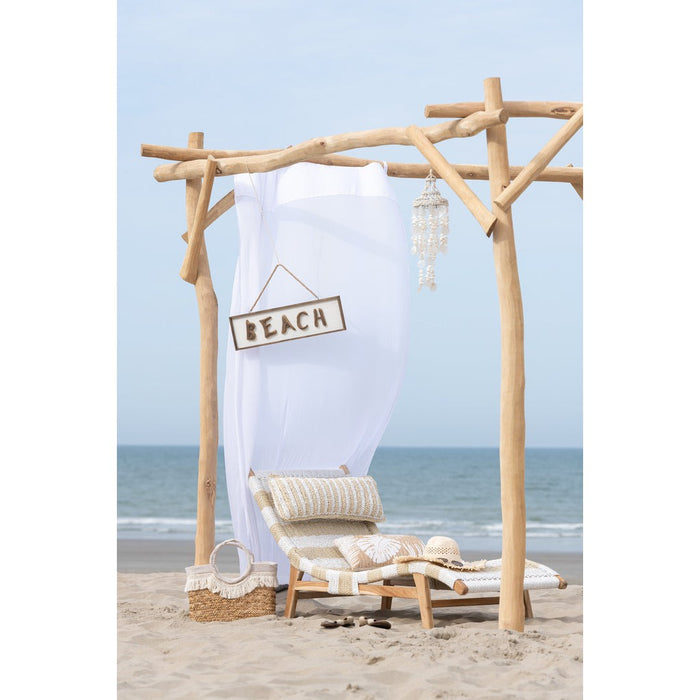 Lounger + Kussen Strepen Woven Plastic | Teak Wit | Natuurlijk-Buitenstoel-J-Line