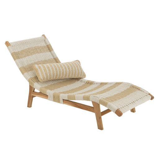 Lounger + Kussen Strepen Woven Plastic | Teak Wit | Natuurlijk-Buitenstoel-J-Line