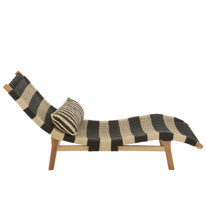 Lounger + Kussen Strepen Woven Plastic | Teak Zwart | Natuurlijk-Buitenstoel-J-Line