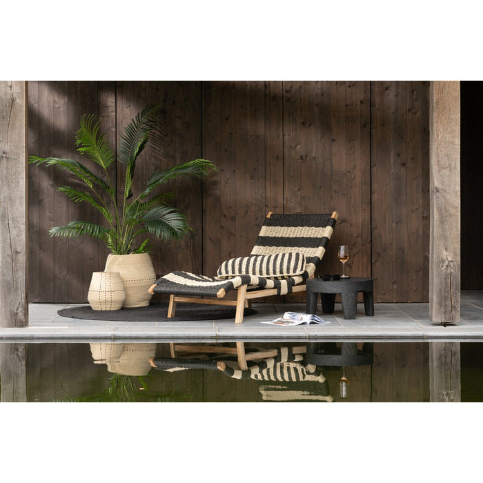 Lounger + Kussen Strepen Woven Plastic | Teak Zwart | Natuurlijk-Buitenstoel-J-Line