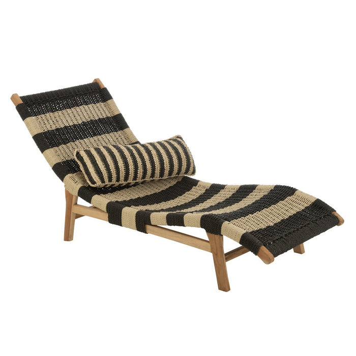 Lounger + Kussen Strepen Woven Plastic | Teak Zwart | Natuurlijk-Buitenstoel-J-Line