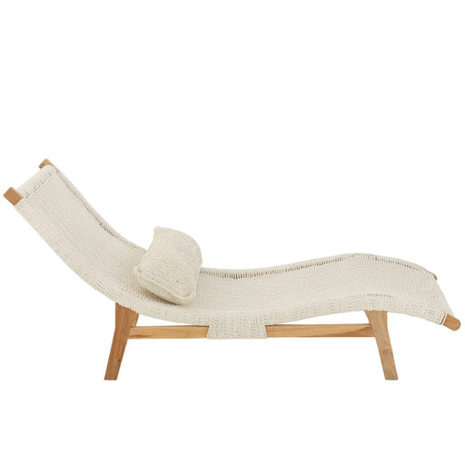 Lounger + Kussen Woven Plastic | Teak Wit-Buitenstoel-J-Line