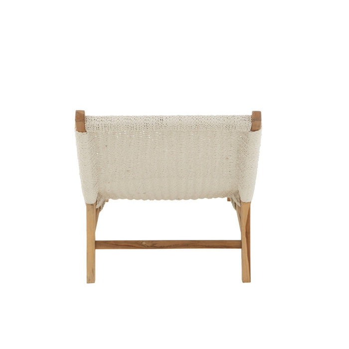 Lounger + Kussen Woven Plastic | Teak Wit-Buitenstoel-J-Line