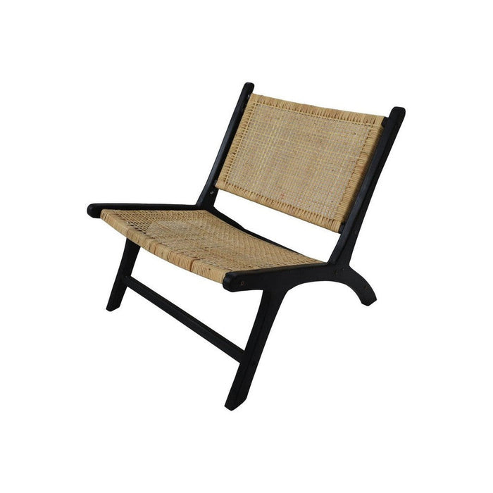 Loungestoel - 67x81x71 - Zwart/Naturel - Teak/rotan-Tuinstoelen-HSM Collection