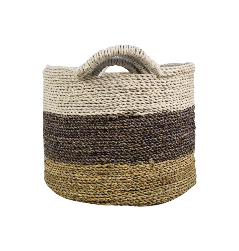 Mandenset Malibu - naturel/paars/wit - raffia/zeegras - set van 3-Decoratieve manden-HSM Collection