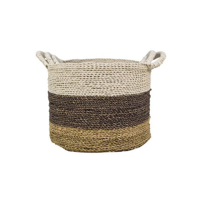 Mandenset Malibu - naturel/paars/wit - raffia/zeegras - set van 3-Decoratieve manden-HSM Collection