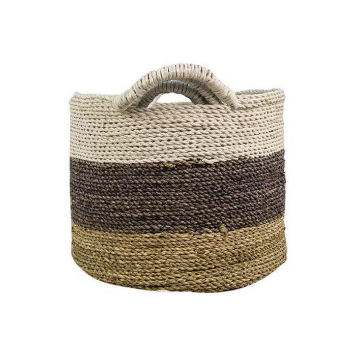 Mandenset Malibu - naturel/paars/wit - raffia/zeegras - set van 3-Decoratieve manden-HSM Collection