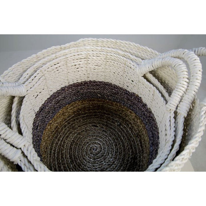 Mandenset Malibu - naturel/paars/wit - raffia/zeegras - set van 3-Decoratieve manden-HSM Collection