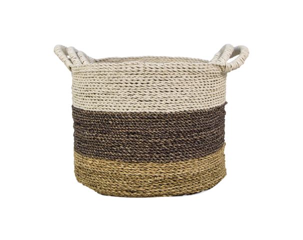 Mandenset Malibu - naturel/paars/wit - raffia/zeegras - set van 3-Decoratieve manden-HSM Collection