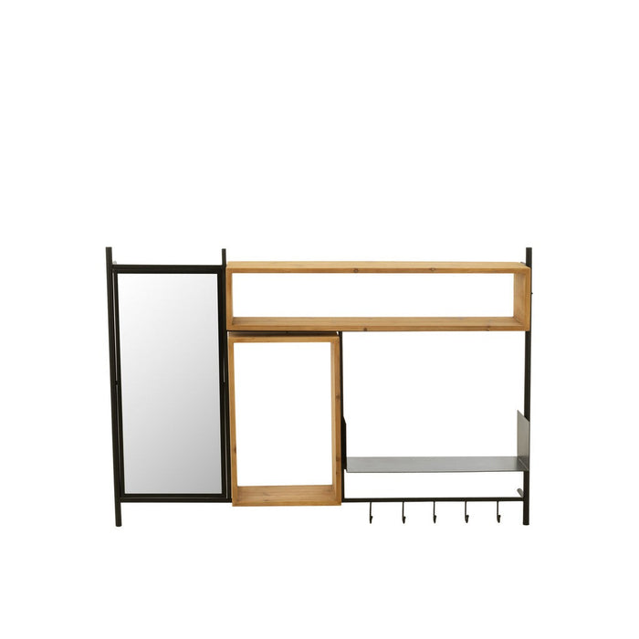Muur Kapstok met spiegel tina hout/ijzer zwart/naturel-Kapstokken-J-Line