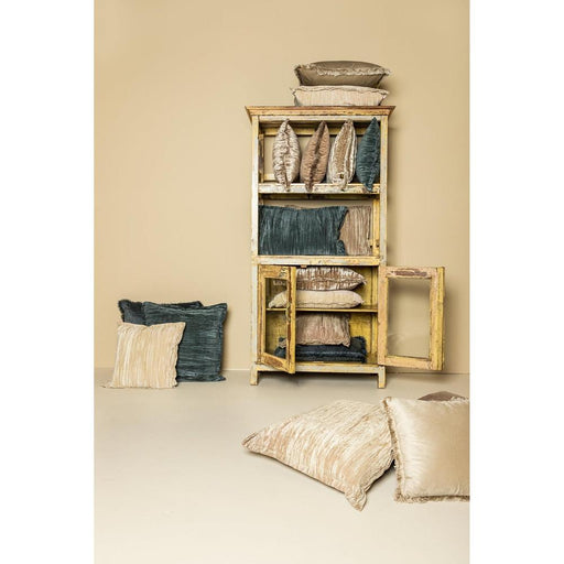 Nous Beige Fluweel Sierkussen met franjes Vierkant L-Decoratief kussen-PTMD