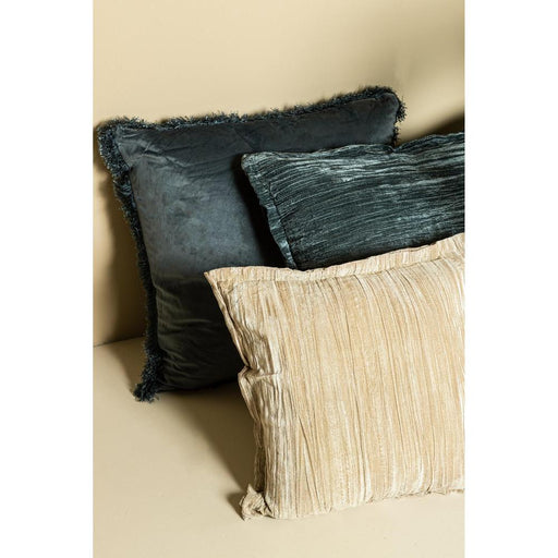 Nous Blauw Fluweel Sierkussen met franjes Vierkant S-Decoratief kussen-PTMD