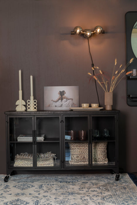 Opbergkast Ferre Low Fir veneer, Metaal Zwart 120x35 cm-Opbergkasten-Creating Home