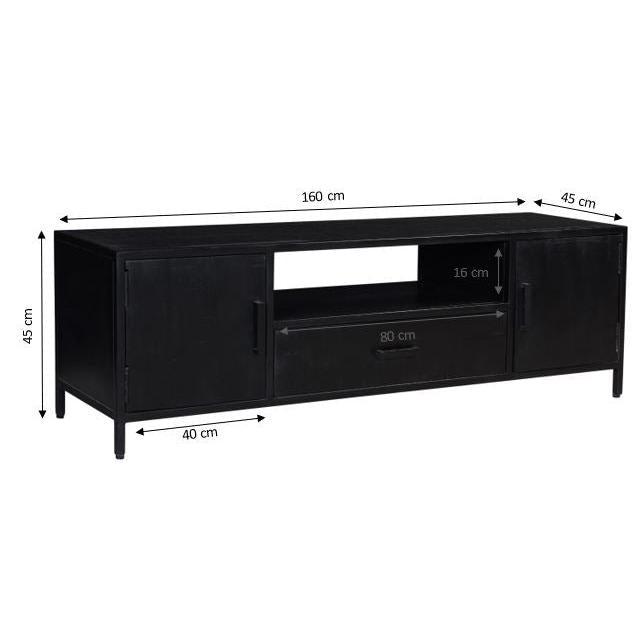 Opbergkast Kala Mangohout Zwart 160x45x45 cm-TV-meubels-Livingfurn