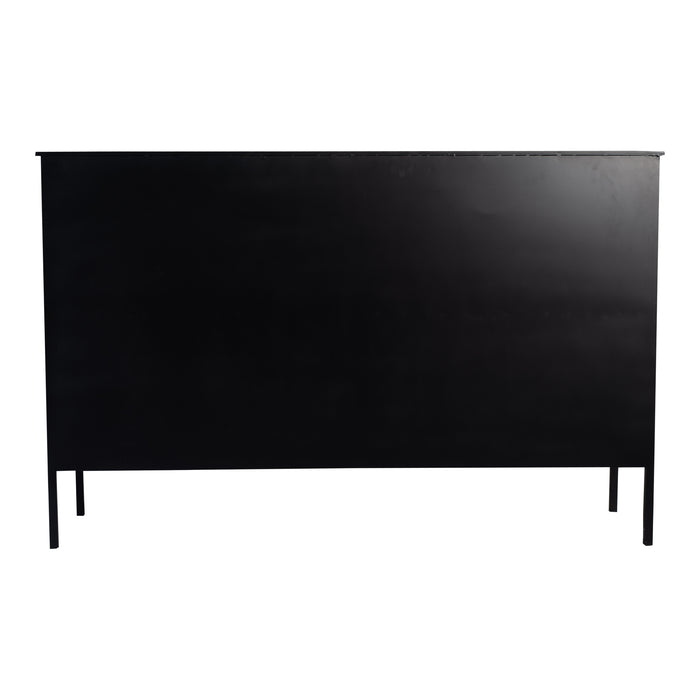 PTMD Cave opbergkast in zwart ijzer, een strak minimalistisch meubel van 41x140 cm op slanke poten.