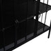 Zwarte PTMD opbergkast van ijzer met glazen deuren en een industrieel design, afmeting 41x140 cm.
