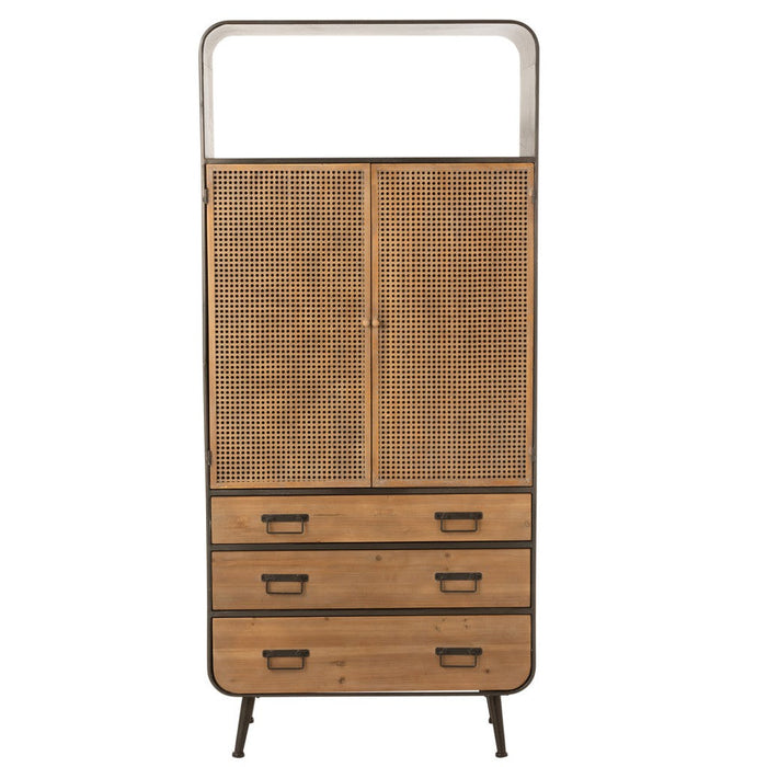 Opbergkast Kast Hoog Lades Fir Hout, Metaal Naturel 80x35x180 cm-Opbergkasten-J-Line