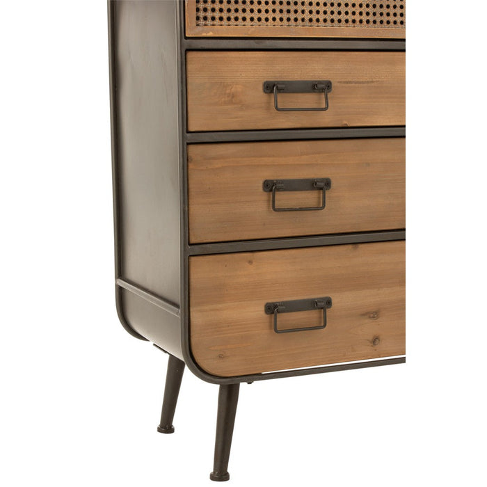 Opbergkast Kast Hoog Lades Fir Hout, Metaal Naturel 80x35x180 cm-Opbergkasten-J-Line