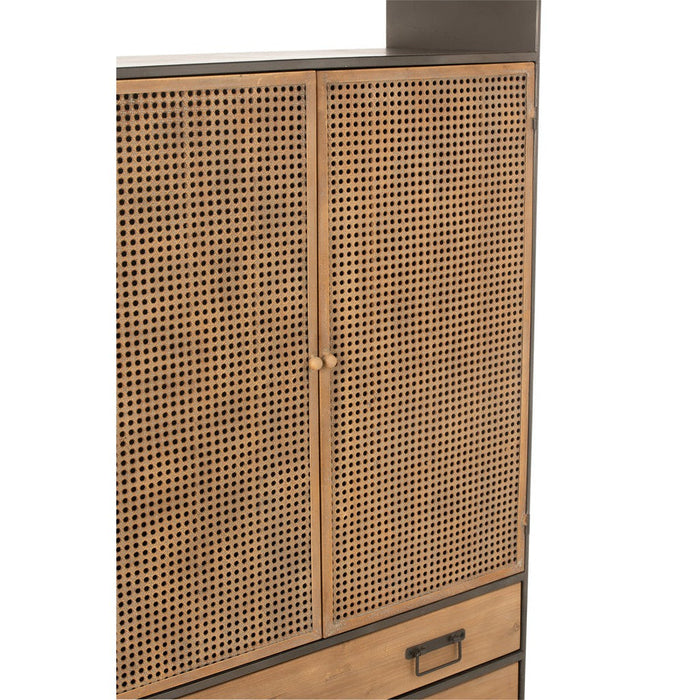 Opbergkast Kast Hoog Lades Fir Hout, Metaal Naturel 80x35x180 cm-Opbergkasten-J-Line