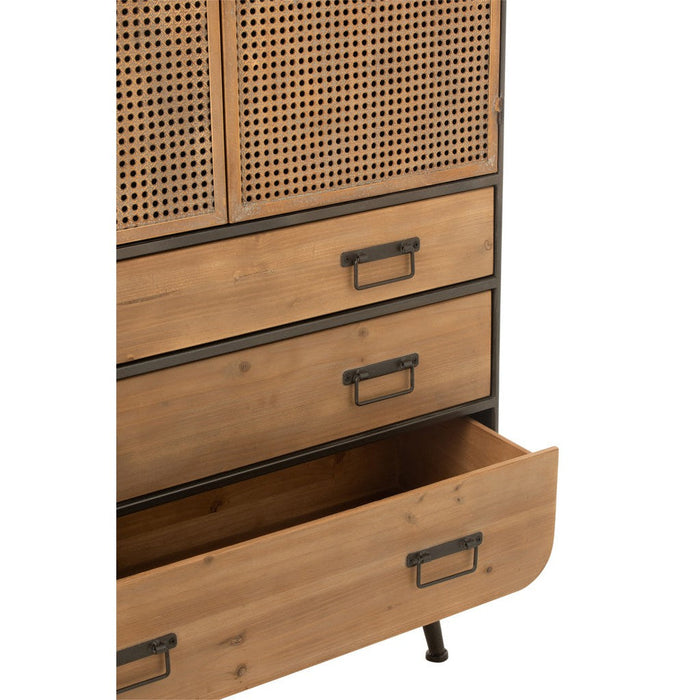 Opbergkast Kast Hoog Lades Fir Hout, Metaal Naturel 80x35x180 cm-Opbergkasten-J-Line