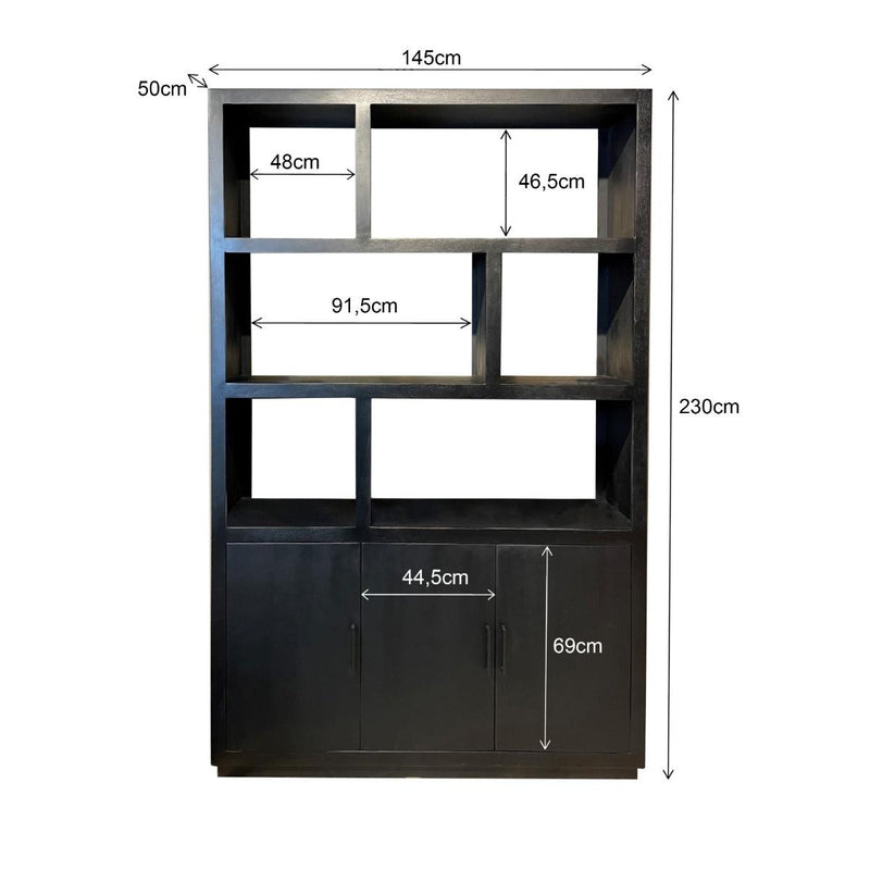 Opbergkast Kast Jaxx Mangohout Zwart 145x50x230 cm-Opbergkasten-Livingfurn